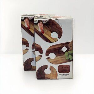 Ironwood Gourmet Acacia Wood Cocktail Cheese Wine Plates ~ Set of 4 ~ NEW